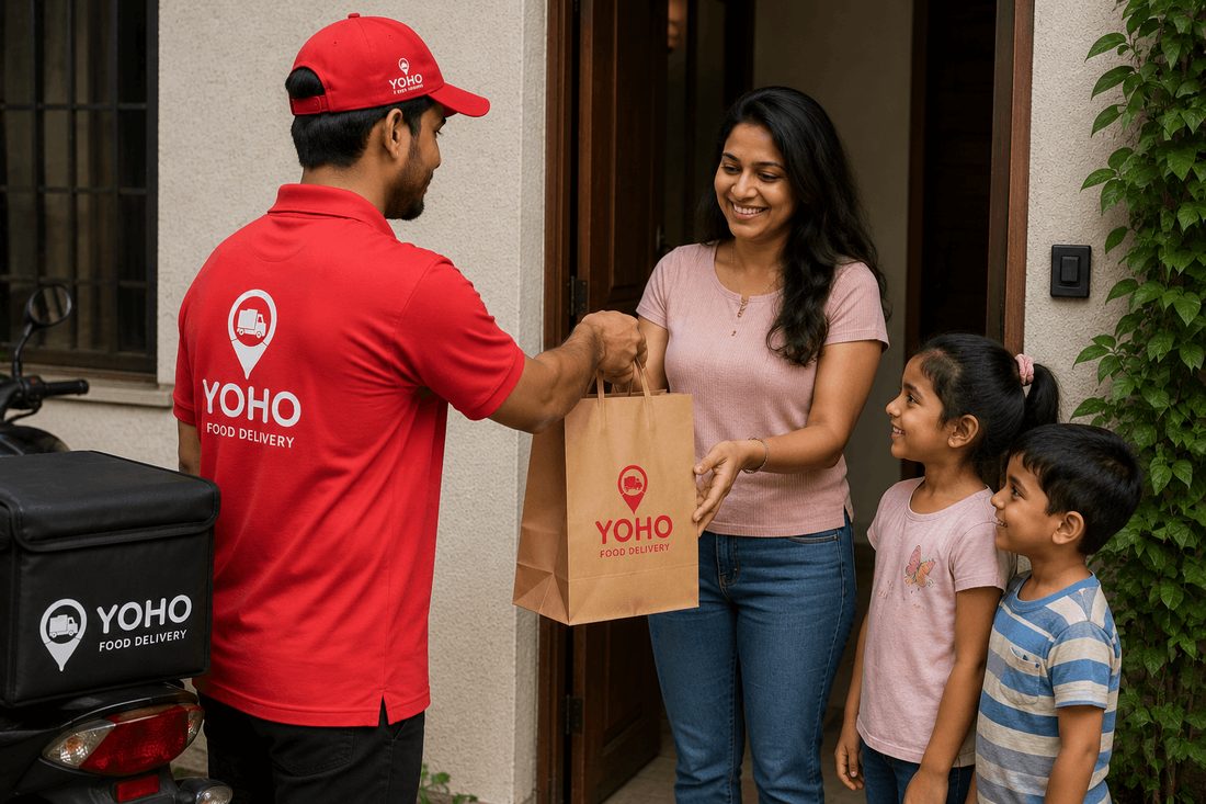 A YOHO Food delivery partner dropping off a hot food order